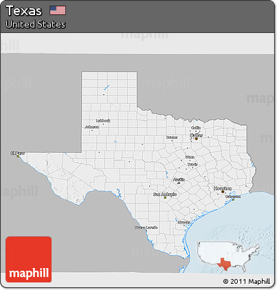 Gray 3D Map of Texas, single color outside