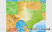 Physical 3D Map of Texas, political shades outside