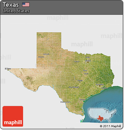 Satellite 3D Map of Texas, single color outside