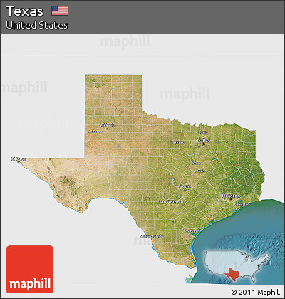 Satellite 3D Map of Texas, single color outside