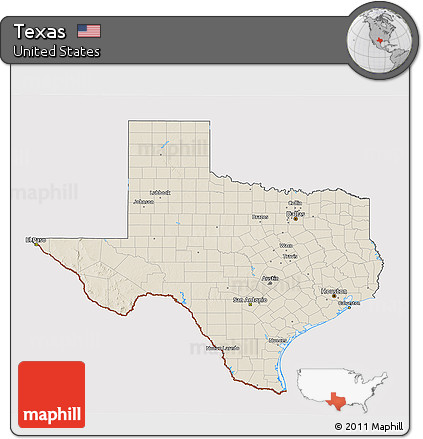 Shaded Relief 3D Map of Texas, cropped outside