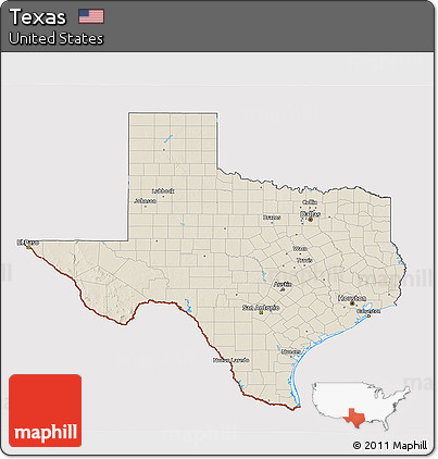 Shaded Relief 3D Map of Texas, cropped outside