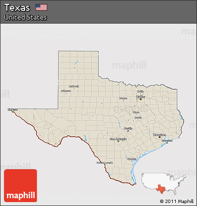 Shaded Relief 3D Map of Texas, cropped outside