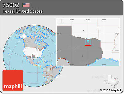 Gray Location Map of ZIP Code 75002, highlighted country, highlighted state