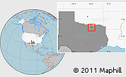 Gray Location Map of ZIP code 75009, highlighted country, highlighted state, hill shading