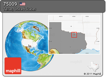 Physical Location Map of ZIP Code 75009, highlighted country, highlighted state
