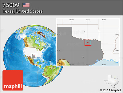 Physical Location Map of ZIP Code 75009, highlighted country, highlighted state