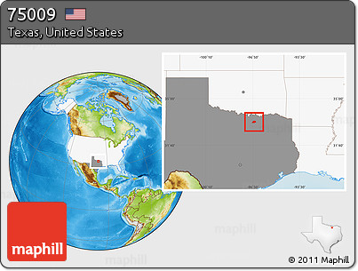 Physical Location Map of ZIP Code 75009, highlighted country, highlighted state