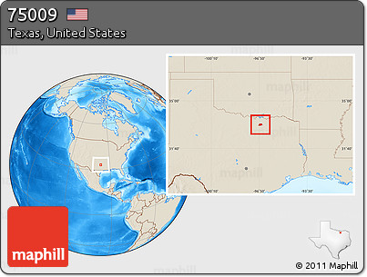 Shaded Relief Location Map of ZIP Code 75009