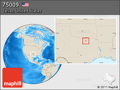 Shaded Relief Location Map of ZIP Code 75009