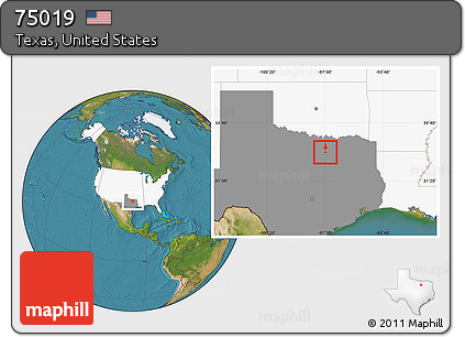 Satellite Location Map of ZIP Code 75019, highlighted country, highlighted state