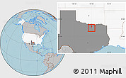 Gray Location Map of ZIP code 75065, highlighted country, highlighted state, hill shading