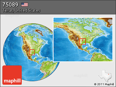Physical Location Map of ZIP Code 75089, highlighted county, within the entire country