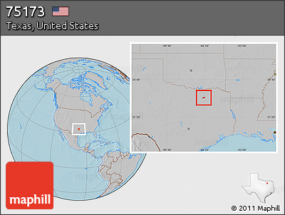 Gray Location Map of ZIP Code 75173, hill shading