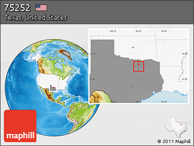 Physical Location Map of ZIP Code 75252, highlighted country, highlighted state