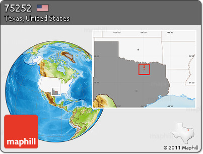 Physical Location Map of ZIP Code 75252, highlighted country, highlighted state