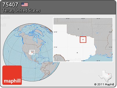 Gray Location Map of ZIP Code 75407, highlighted state, hill shading