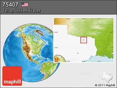 Physical Location Map of ZIP Code 75407, highlighted state