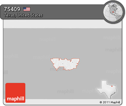 Gray 3D Map of ZIP Code 75409, single color outside