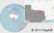 Gray Location Map of ZIP code 75424, highlighted country, highlighted state, hill shading