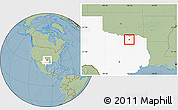 Savanna Style Location Map of ZIP code 75424, highlighted state, hill shading