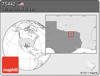Blank Location Map of ZIP Code 75442, highlighted country, highlighted state