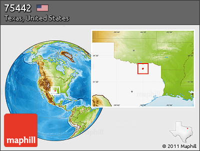 Physical Location Map of ZIP Code 75442, highlighted state