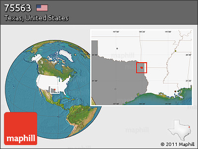 Satellite Location Map of ZIP Code 75563, highlighted country, highlighted state
