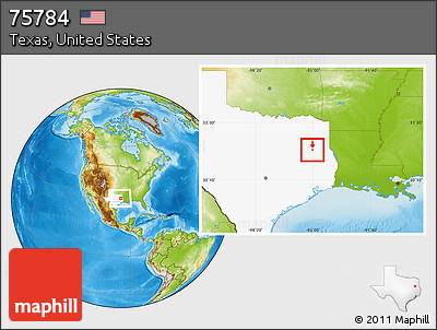 Physical Location Map of ZIP Code 75784, highlighted state