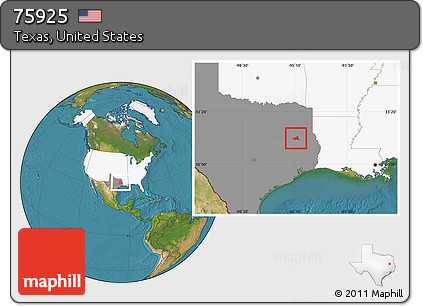 Satellite Location Map of ZIP Code 75925, highlighted country, highlighted state