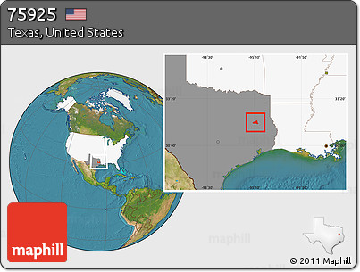 Satellite Location Map of ZIP Code 75925, highlighted country, highlighted state