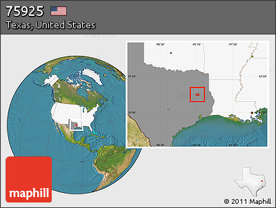Satellite Location Map of ZIP Code 75925, highlighted country, highlighted state