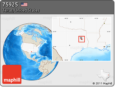 Shaded Relief Location Map of ZIP Code 75925, highlighted country, highlighted county