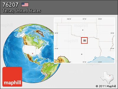 Physical Location Map of ZIP Code 76207, highlighted country, highlighted county