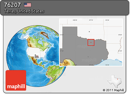 Physical Location Map of ZIP Code 76207, highlighted country, highlighted state