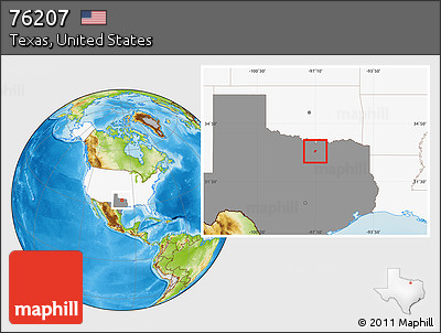 Physical Location Map of ZIP Code 76207, highlighted country, highlighted state