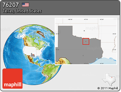 Physical Location Map of ZIP Code 76207, highlighted country, highlighted state