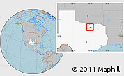 Gray Location Map of ZIP code 76208, highlighted state, hill shading