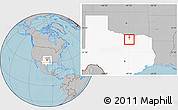 Gray Location Map of ZIP code 76209, highlighted state, hill shading
