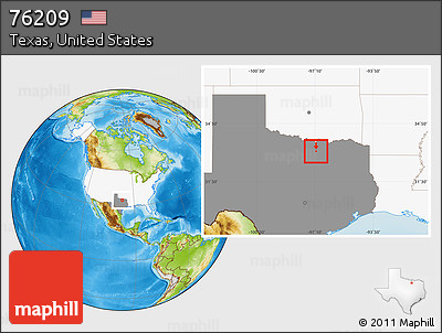Physical Location Map of ZIP Code 76209, highlighted country, highlighted state