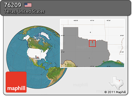 Satellite Location Map of ZIP Code 76209, highlighted country, highlighted state