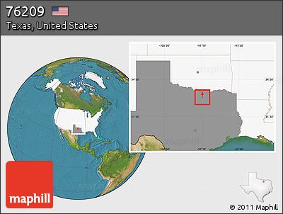 Satellite Location Map of ZIP Code 76209, highlighted country, highlighted state