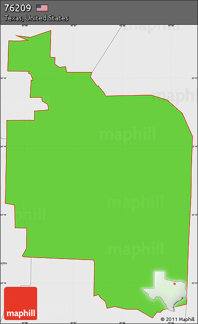 Political Simple Map of ZIP Code 76209, single color outside, borders and labels