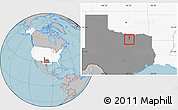 Gray Location Map of ZIP code 76210, highlighted country, highlighted state, hill shading