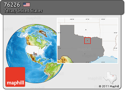Physical Location Map of ZIP Code 76226, highlighted country, highlighted state