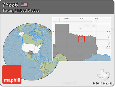 Savanna Style Location Map of ZIP Code 76226, highlighted country, highlighted state, hill shading