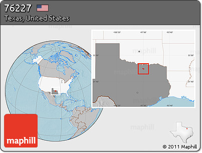 Gray Location Map of ZIP Code 76227, highlighted country, highlighted state, hill shading