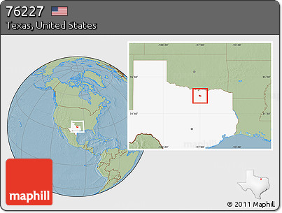 Savanna Style Location Map of ZIP Code 76227, highlighted state, hill shading
