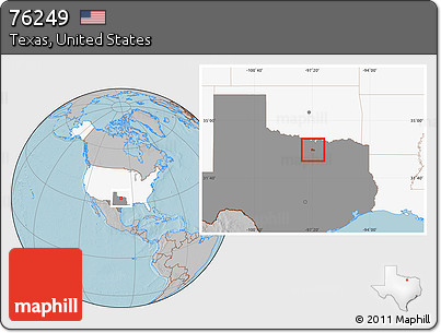 Gray Location Map of ZIP Code 76249, highlighted country, highlighted state, hill shading