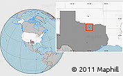Gray Location Map of ZIP code 76249, highlighted country, highlighted state, hill shading